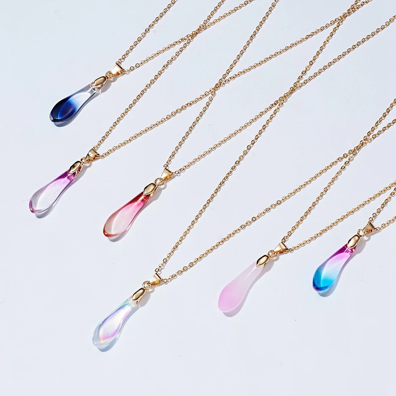 

Charm Wish Card Girls Lday Colorful Opal Water Drop Pendant Necklace Jewelry For Women, As the picture