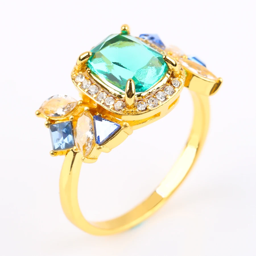 

Wholesale Price Classical Prong Setting Gold Plated Different Colors Ring 5 Multi Stone Turquoise Emerald Ring
