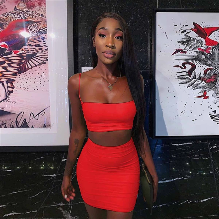 

T9518 hot summer crop top skirt 2 piece set women xs clothing, Photo shown