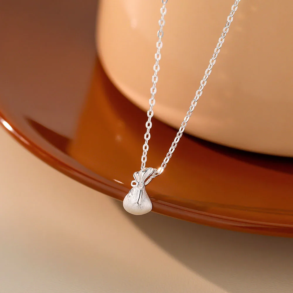 S925 Sterling Silver Lucky Bag Pendant Necklaces for Girl Gifts Wedding Jewelry YB-XY-423