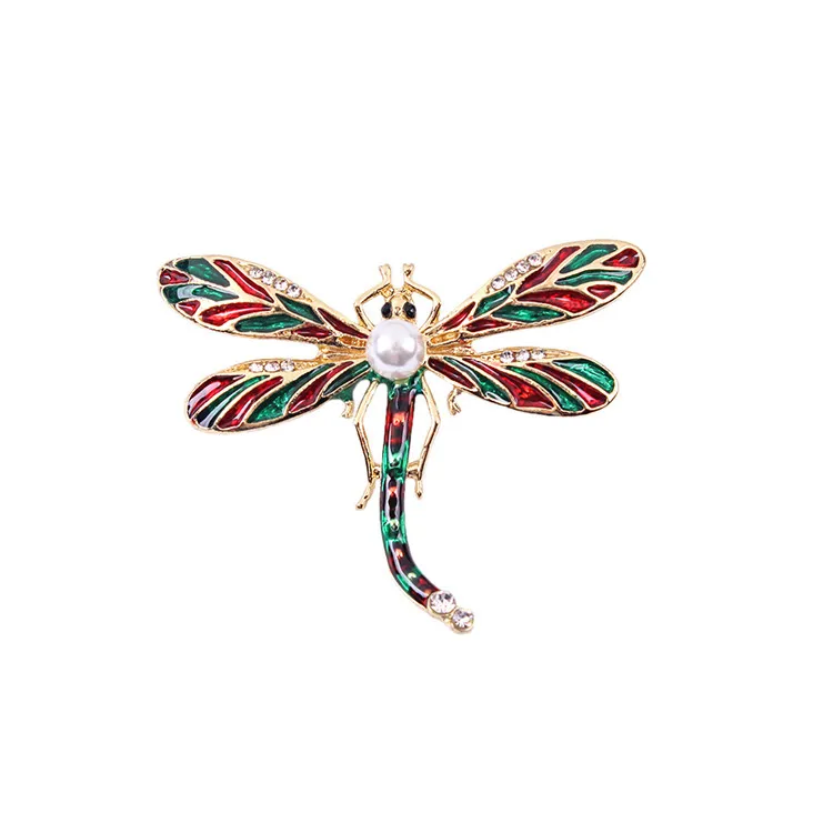 

Dragonfly brooch color painting oil enamel diamond-studded pearl art dragonfly wild insect brooch, Picture