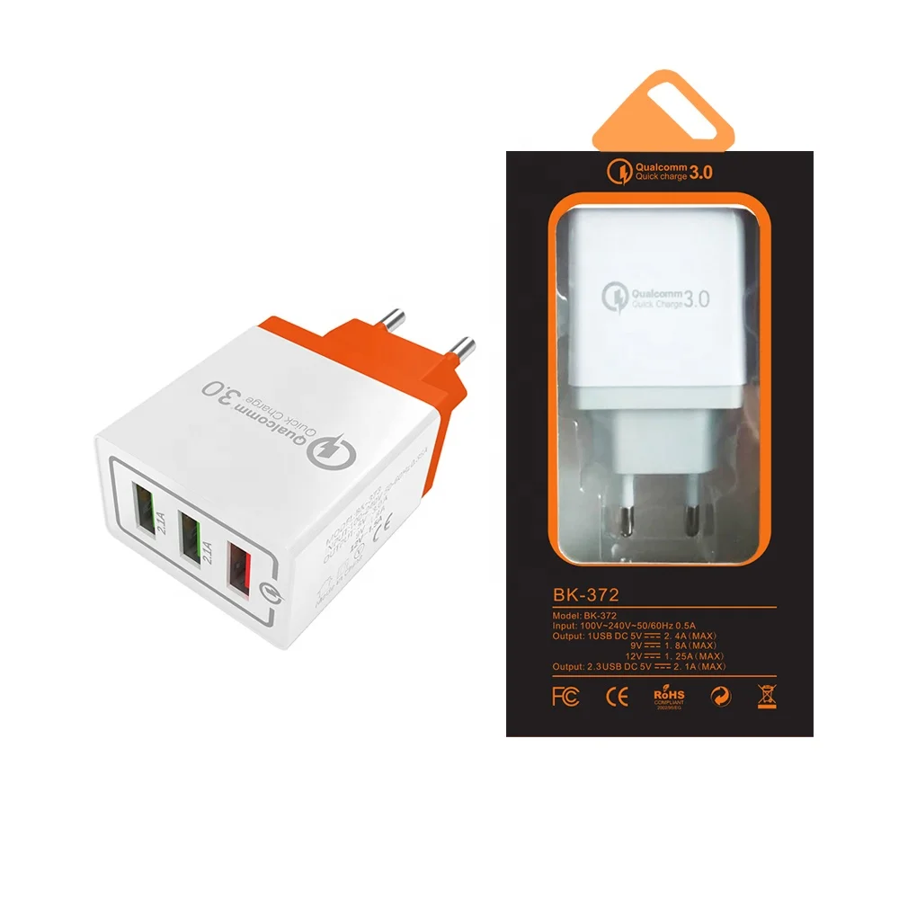 
USB Charger 3 Port Quick Charge 3.0 EU Fast Wall Charger for iPhone 