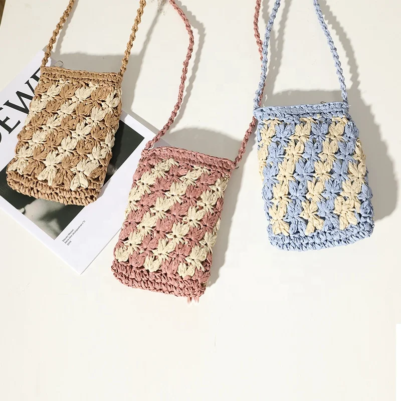 

Wholesale new fashion designer purse ladies straw beach bag women mini phone handbags, Customizable