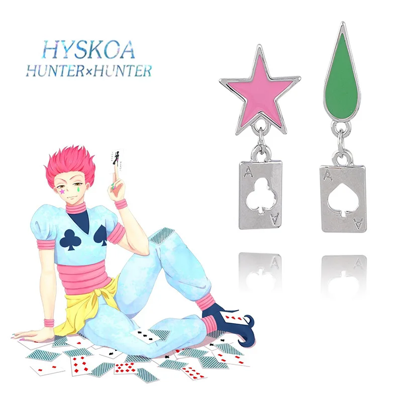 

Pink Stars Teardrop Poker Earring Cosplay Anime Hunter X Hunter Hisoka Women Stud Earring, Picture