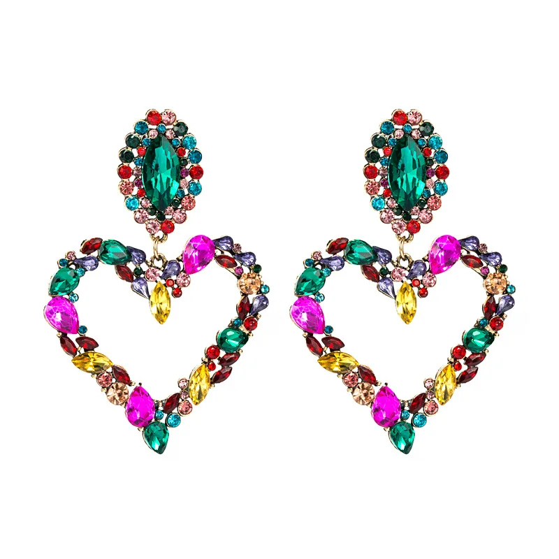 

Hot sale Shinny Colorful Acrylic Plated Gold Heart Stud Earrings Multicolor Rhinestone Stud Earrings for Girls Jewelry Gift, Pic