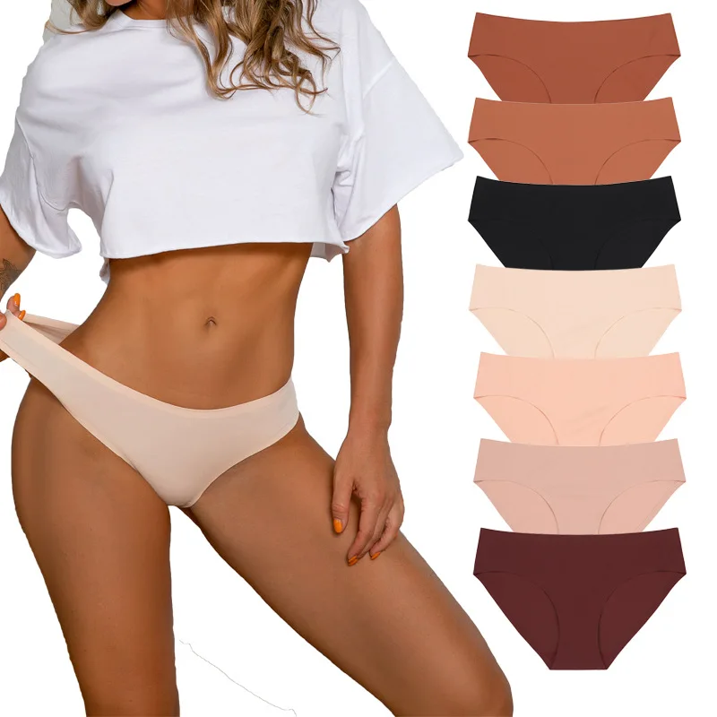 

One-piece folding edge quick drying large size bragas low waist no trace ice silk cotton crotch panties for women