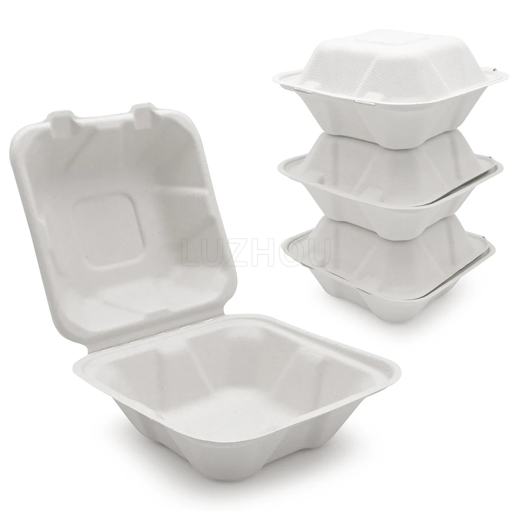 

Biodegradable Eco Friendly Bagasse Pulp 6" Burger Box Takeaway Food Packaging