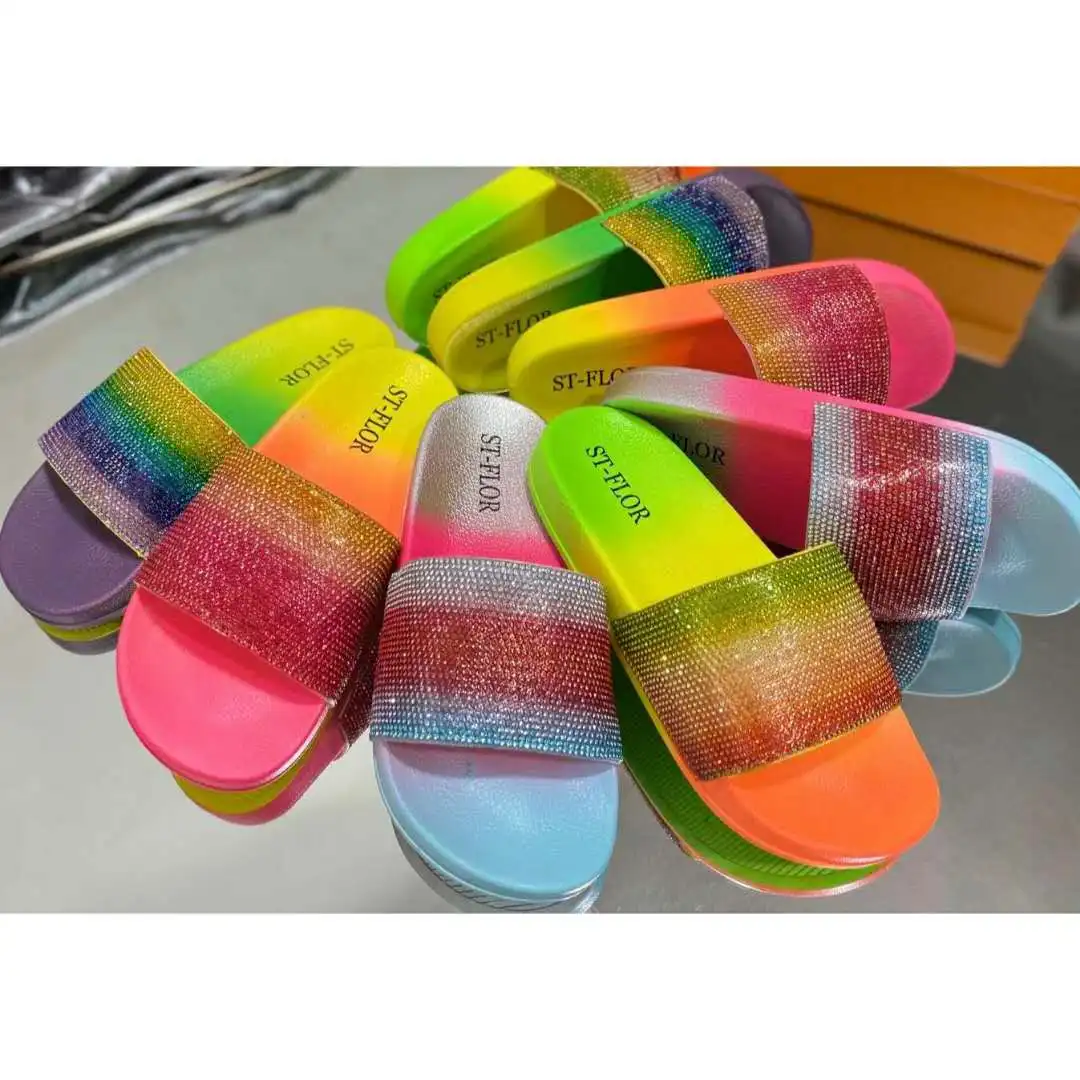 

Fashion women shining Diamond sandals gradient colors slides slippers