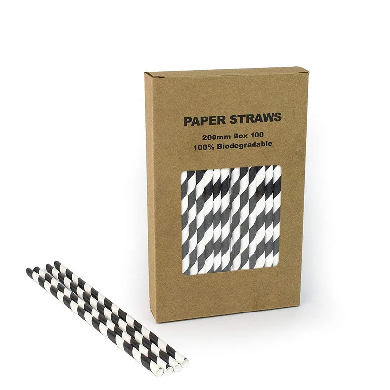 

Eco friendly pure colors black and white custom paper straws for drinking