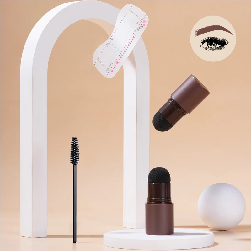 

Wholesale One Step Eyebrow Powder Waterproof Makeup Long Lasting Eyebrow Stamp Shaping Kit With 10 Reusable Eye Brow Stencils, 3 colors