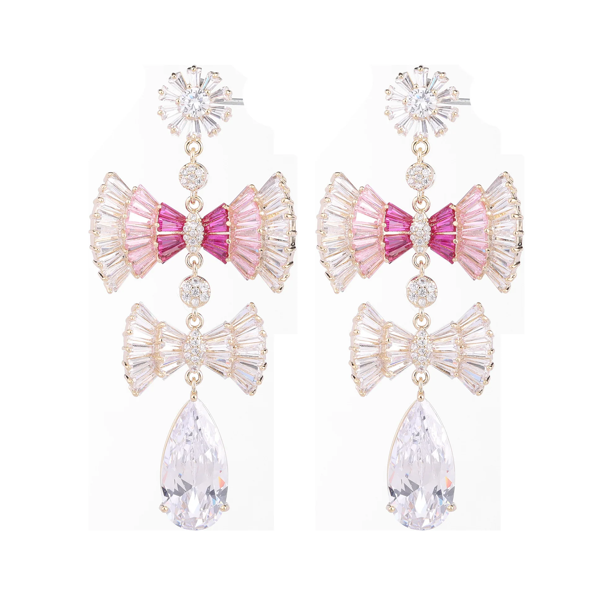 

Drop Shipping Luxury Bow Knot Drop Earrings for Women Girl Engagement S925 Silver Needle Colorful Zircon Crystal Fashion Jewelry