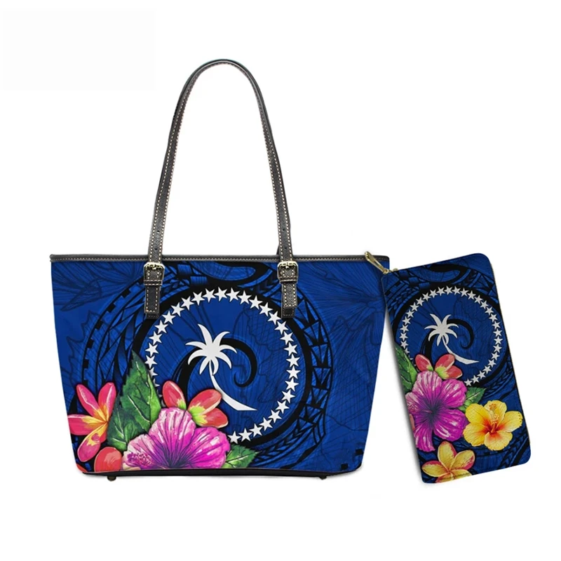 

women branded hand bag Chuuk Tribal Polynesian Printed ladies shoulder handbags women leather handbag with wallet purses POD 1
