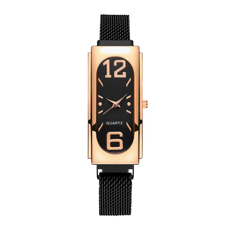 

In stock hot selling 2021 rectangular Milanese watch magnetic digital scale display female quartz watch, As picture
