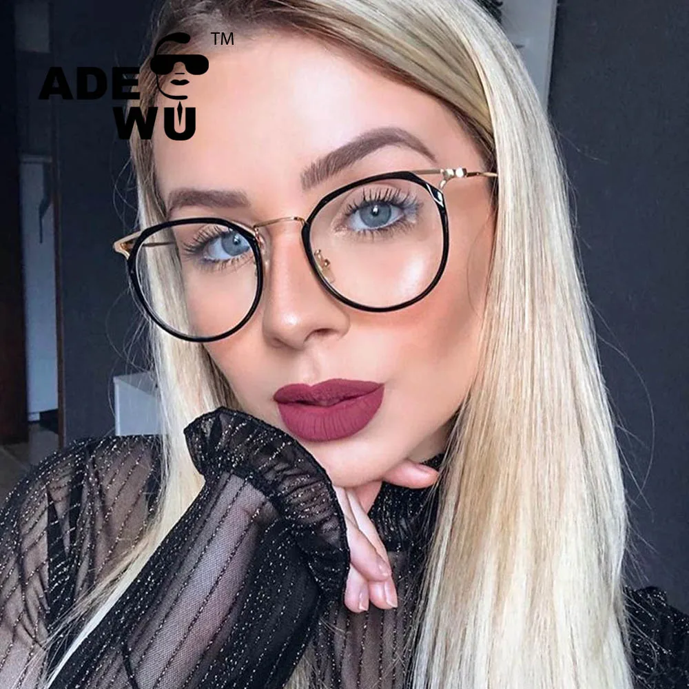 

ADE WU 2020 new crystal optical frame TR90 anti-blue light round cat eye flat glasses female support myopia lenses PSTY95578YD