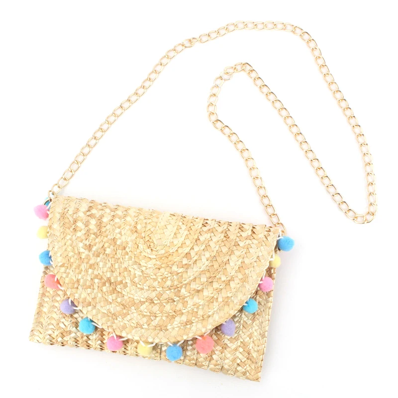 

Factory Direct Sales Handmade Straw Purse Beach Bag Wholesale Cute Chain Straw Woven Clutch Bag For Women