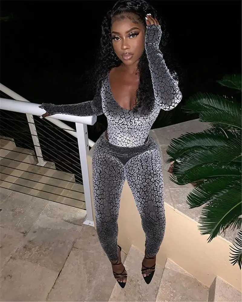 8399 Wholesale Cheap Fashion Sexy One Piece High Cut Long Sleeve Women Tight Backless Leopard Bodysuit