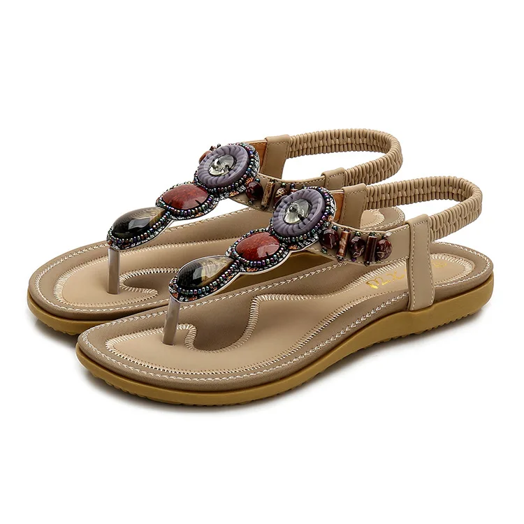 

S991 Fashion Bohemian Open Toe Sandals Bead Flip Flops Cross-border Large Size Flip Flops Sandals
