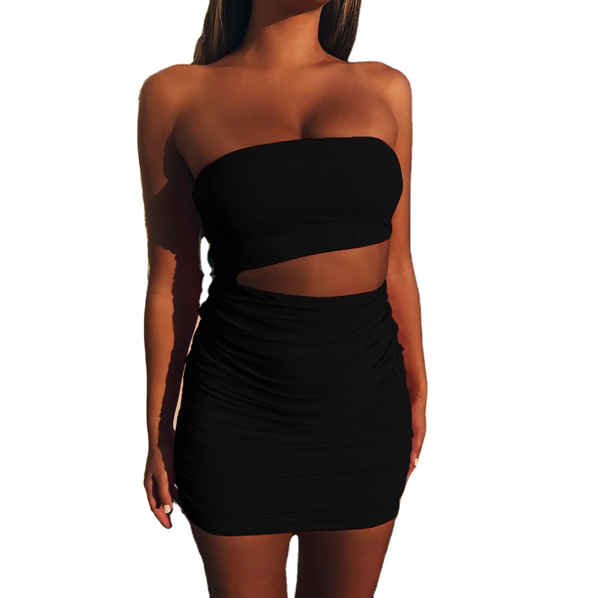 

Sexy sleeveless bra slim dress pleated open back women's dress elegant hip skirt miniskirt party dress