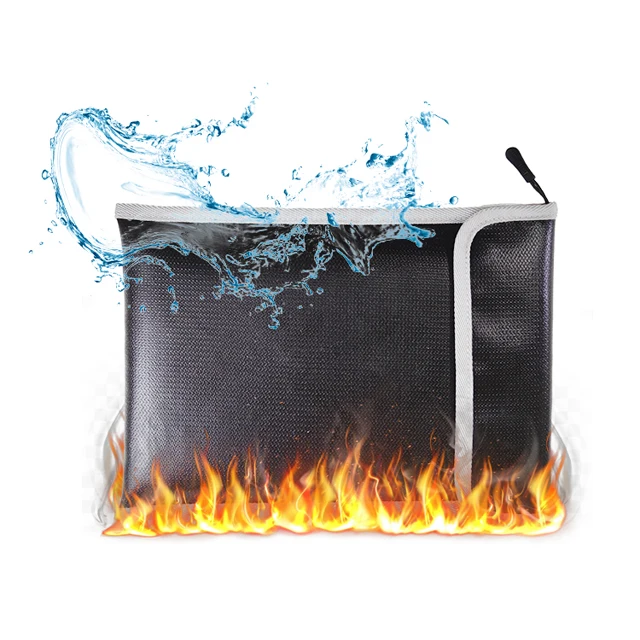 

Fireproof File Organiser Expanding File Folder Fireproof and Waterproof Document Bag with Fire Resistant Zipper, Black