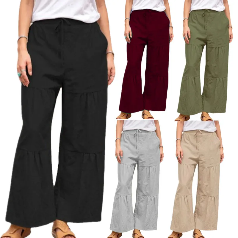 

10909-MX13 wide leg loose solid color casual sports plus size women's pants sehe fashion