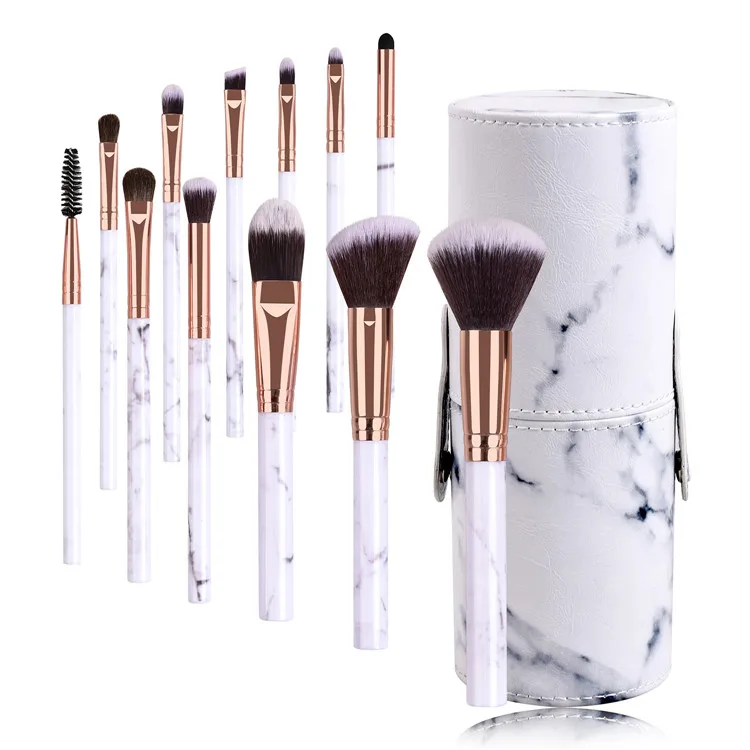 

New 12pcs Professional Makeup Brush Kit Marble Make Up Brushes Makeup Brush Set With Case Cylinder