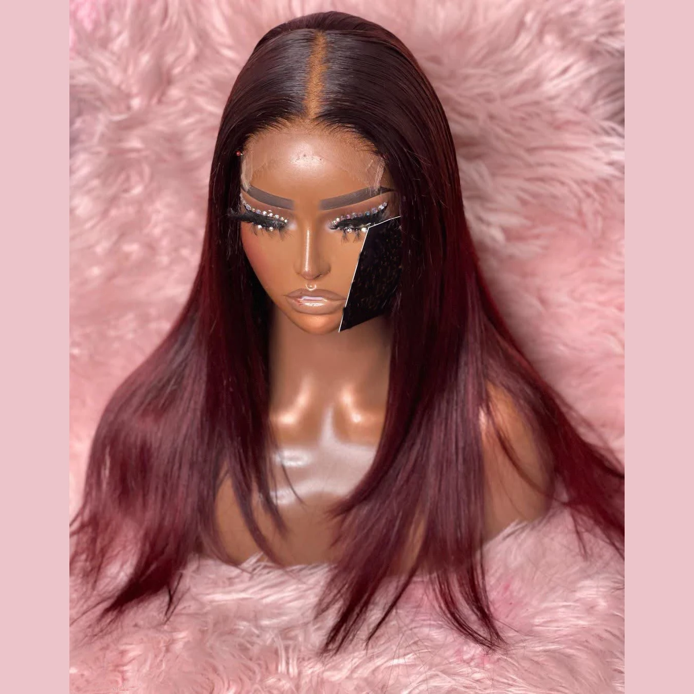 

New arrival 99j red lace frontal wig burgundy wig human hair with dark roots cuticle aligned Peruvian virgin bone straight wig