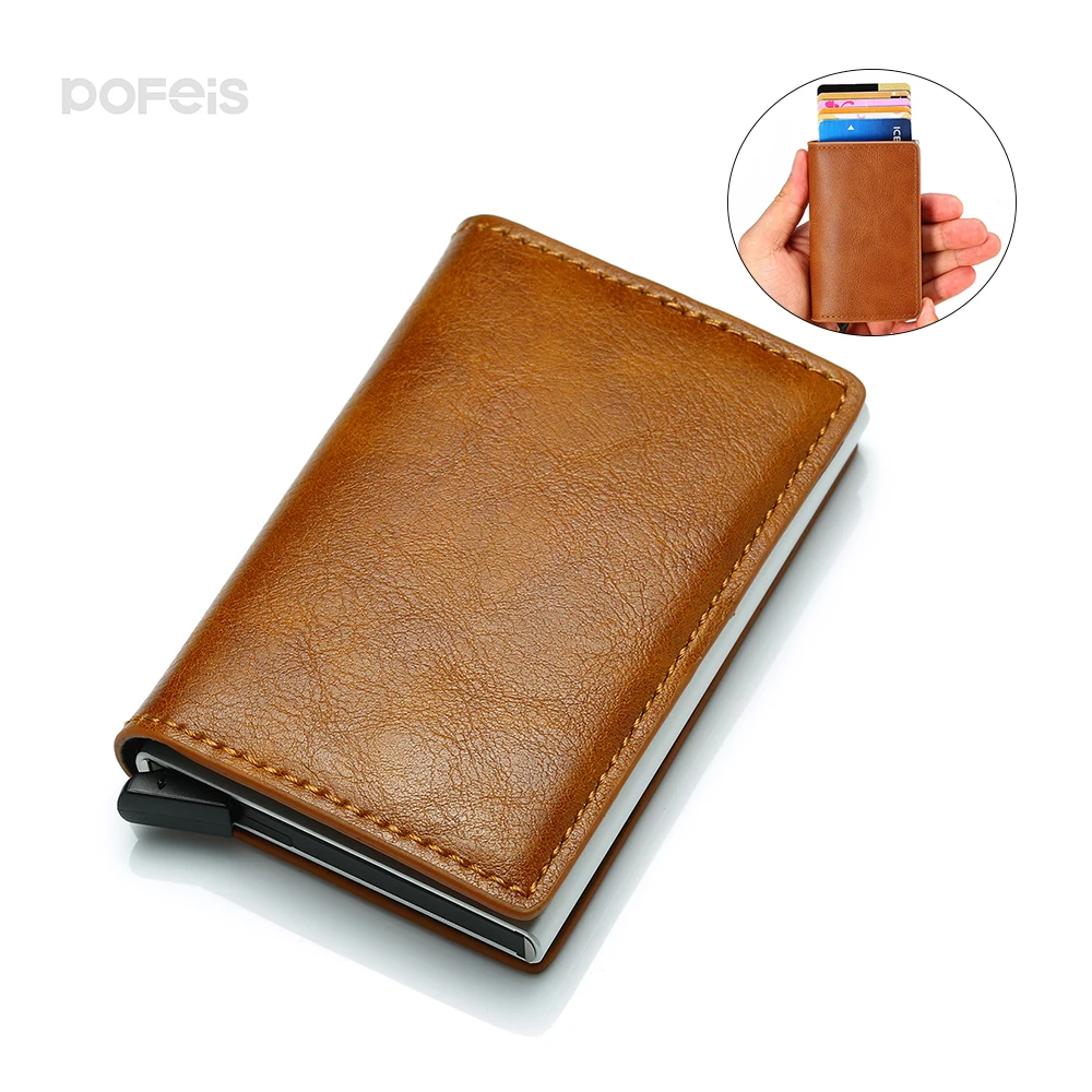 

New Carteras Thin Aluminum Alloy Pop Up Name Business Id Credit Card Holder Case Designer Rfid Wallet Pu Leather Men Card Holder