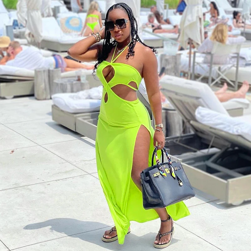 

2021 Sexy Hollow Women Maxi Dress Sleeveless Strapless Solid Color Bodycon Women Dress Streetwear