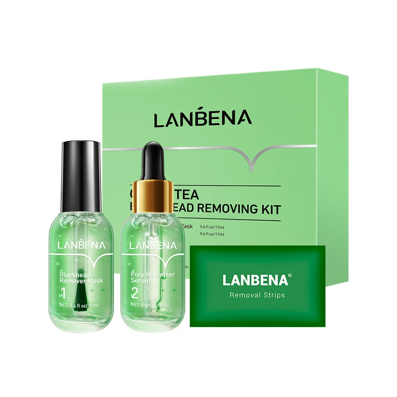 

Hot sale free shipping LANBENA green tea blackhead acne removal pore remover minimize serum set, As photo