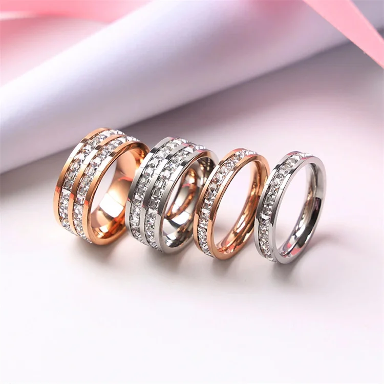 

Trendy popular ring stainless steel gold plated Diamond couple ring jewelry
