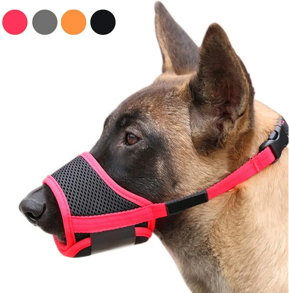 

Soft Nylon Muzzles Anti-Biting Air Mesh Breathable Drinkable Adjustable Loop Pets Dog Mouth Muzzle Nylon and Neoprene Dog Muzzle, Rose red, grey, black, orange