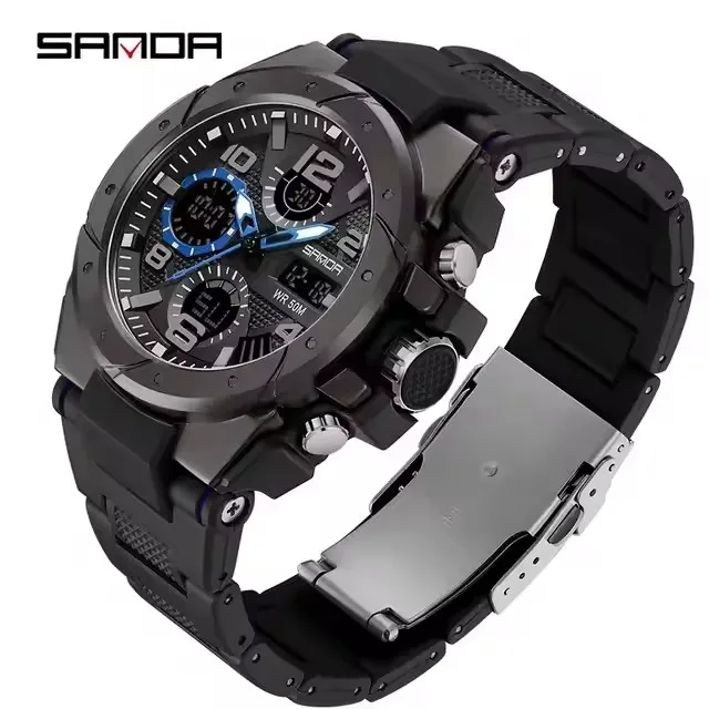 Sanda 9009 Hot  Men Round Dial Waterproof Sports Hand-up Light Creative Personality Men Watches Business Luxury Style