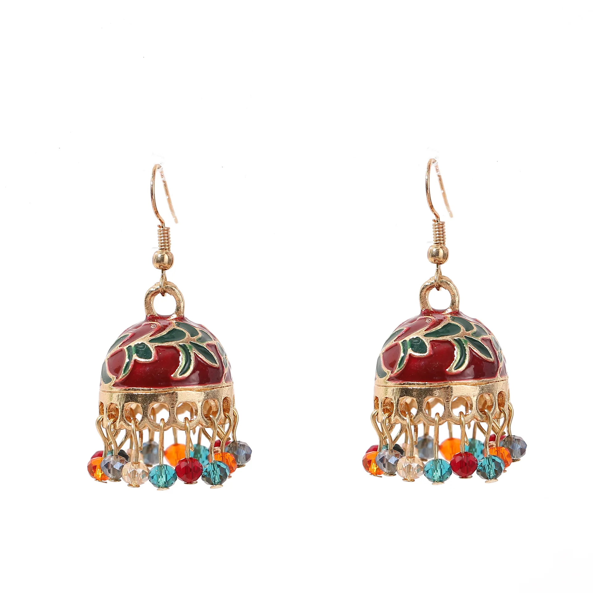 

2021 Drop Shipping Wholesale Ethnic Vintage Indian Enamel Bell Drop Earrings Jewelry For Women