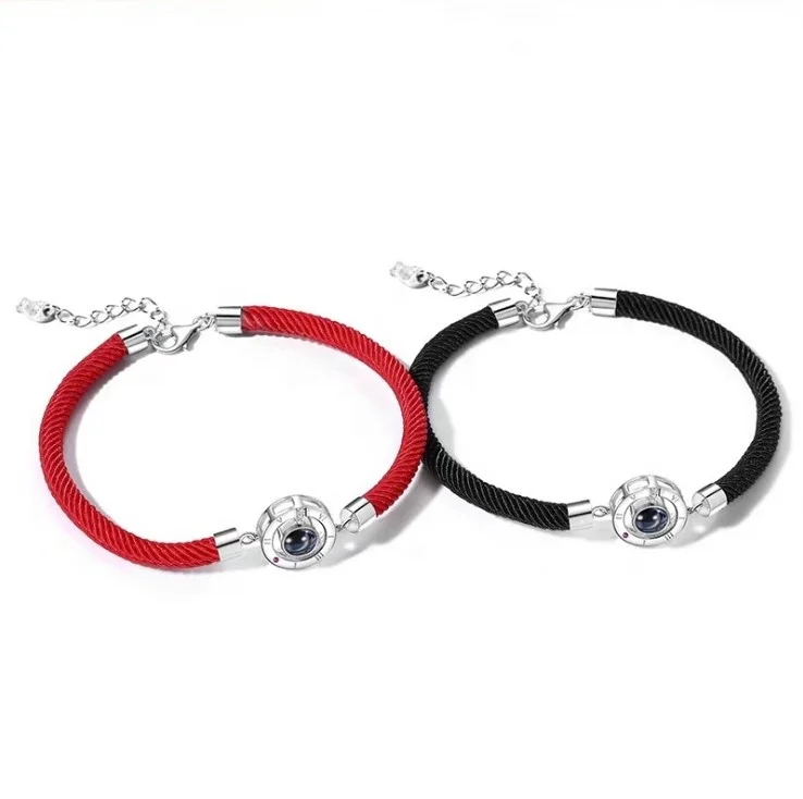

Fashion ladies red black ropes silver roman numerals 100 languages i love you bracelets, Rose gold,platinum