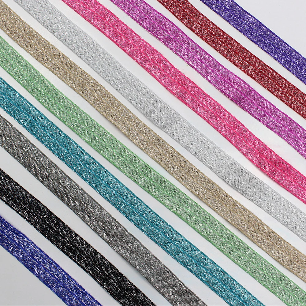 

16mm Silver Glitter Luxurious Single Side Elastic Ribbon For Hair Ties Decoration, 11 colors