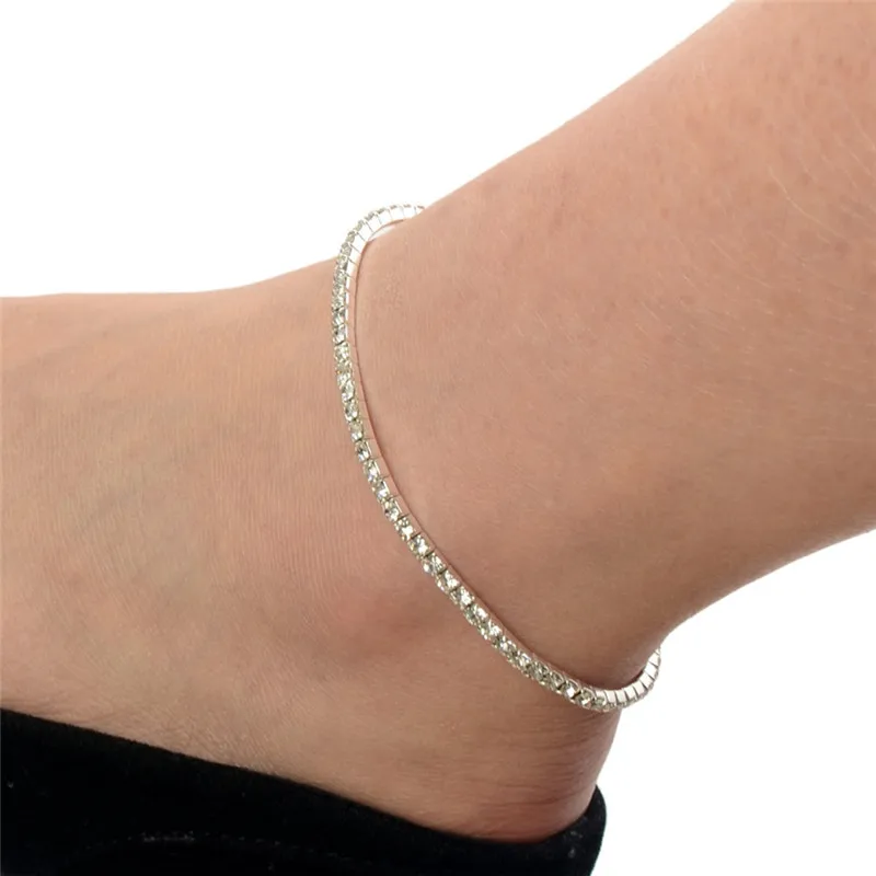 

Simple Design One Row Crystal Diamond Tennis Chain Ankle Bracelet Minimalist, Gold/silver/color