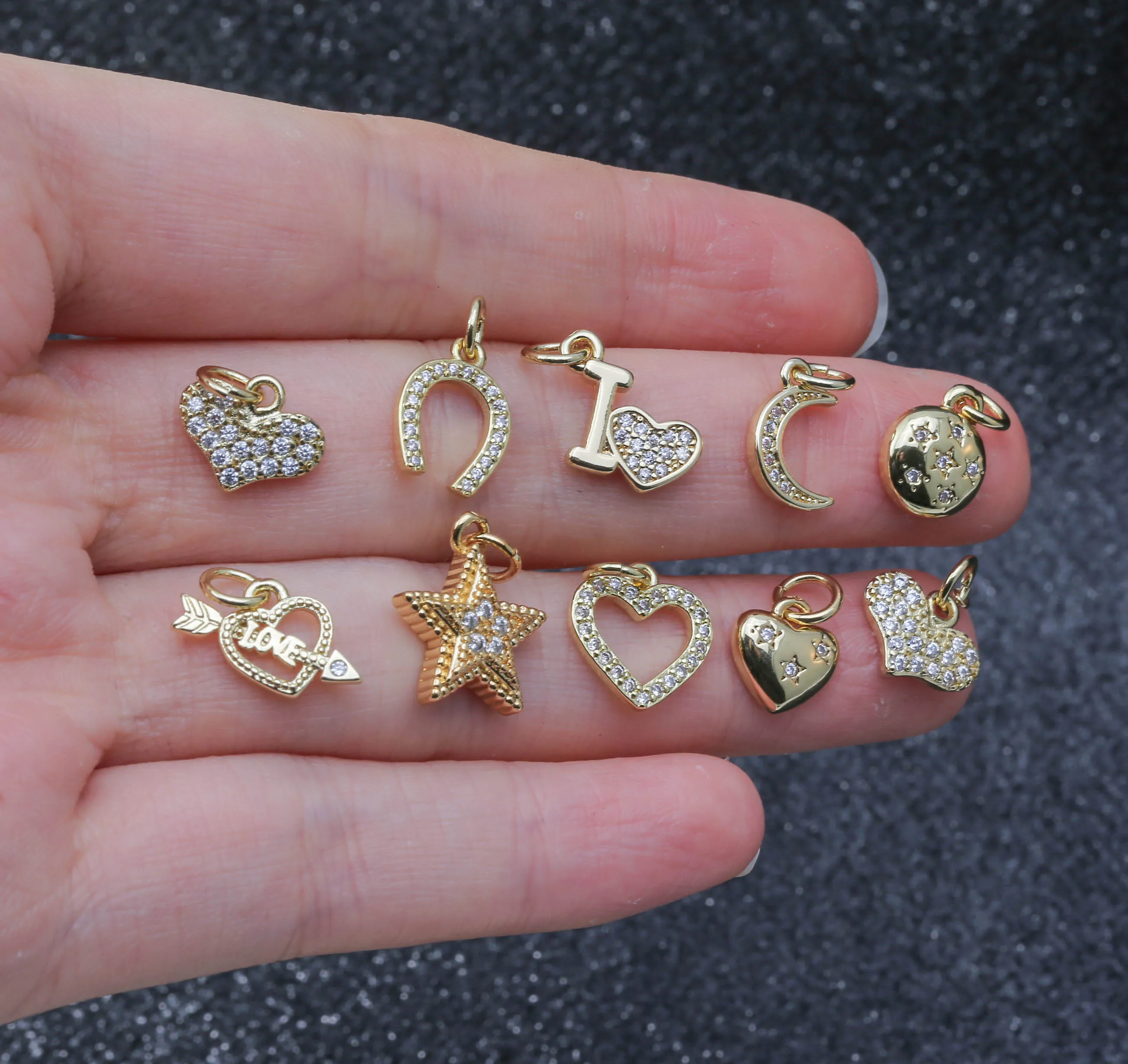 

Chic White CZ Micro Pave Heart Star Moon Crescent Horse schoes Triangle Pendants