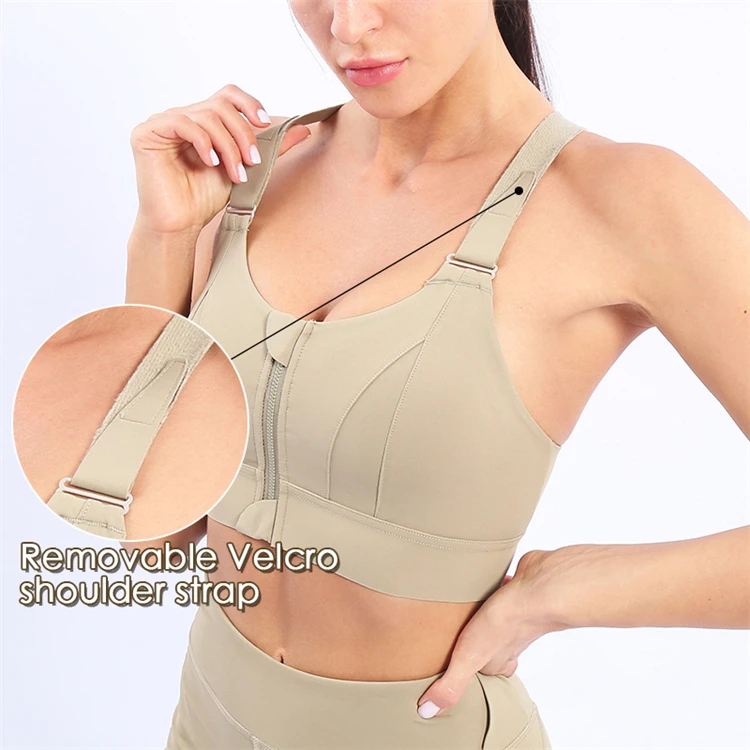 

New Arrival Plus Size Custom Fitness Sport Crop Top Front Zipper Adjustable Velcro Sports Bra