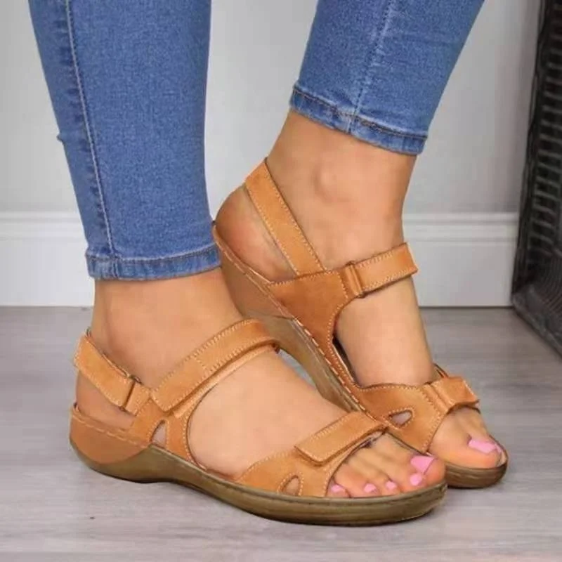 

OEM Factory Summer Latest Ladies Girls Leather Women Ankle Strap Sandals Lady Shoes Flats, 4 color options
