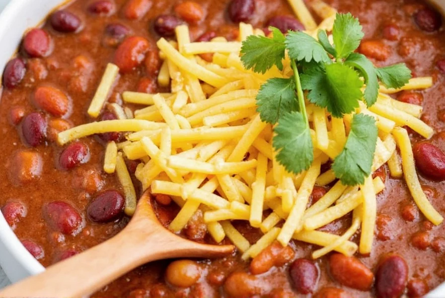 Pot of chili simmering on stove