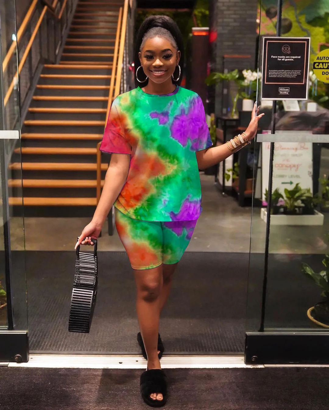 

Fashion women t shirt Plus size black women two piece set girls clothing short set for summer S-4XL