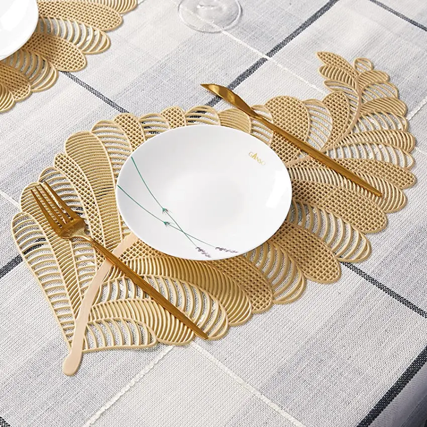 

Tabletex hot sale colorful round Hollow pvc flower placemat gold and silver placemat table mat A set of 5 pieces, Silver,gold,rose gold,bronze,red