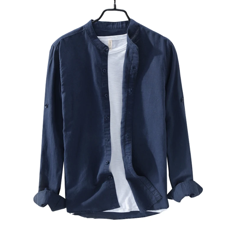 

Customized Long Sleeve Slim Fit Stylish Stand Collar Men Casual Linen Shirts