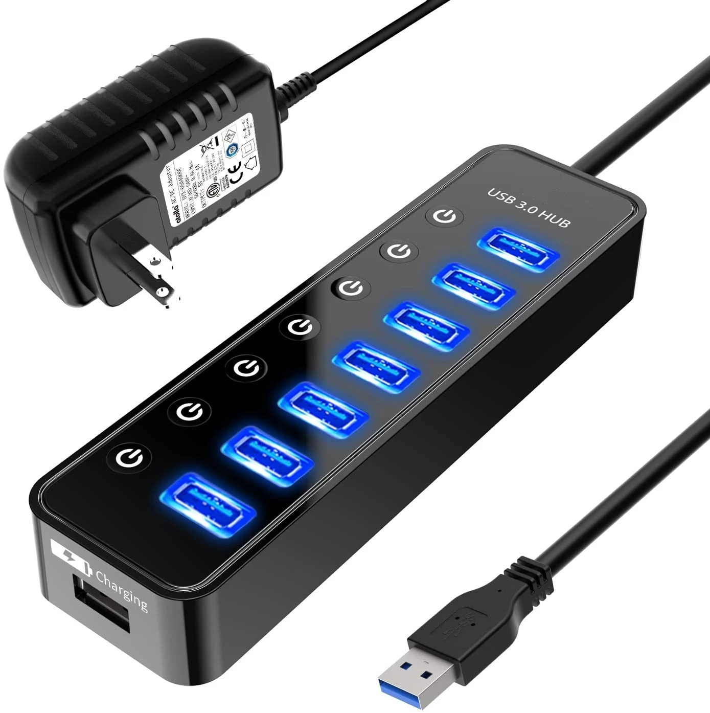 

High Quality Powered 4 Port Usb Hub 3.0 Splitter 7 Port Usb Data Laptop Usb 3.0 Hubs, Black