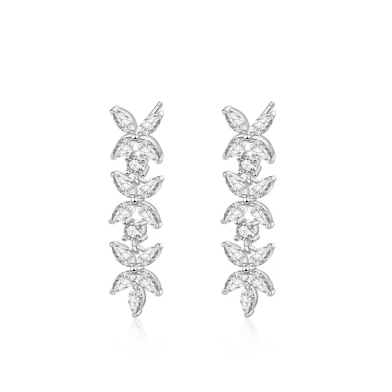 

Luxury 925 Sterling Silver 5A Cubic Zircon Marquise Cut Diamond Geometric Flower Drop Stud Earrings for Women