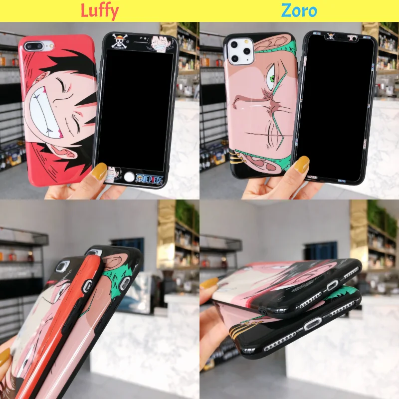 
Cute cartoon monster design Mickey Kitty luffy tpu soft phone case and protective glass for iphone 