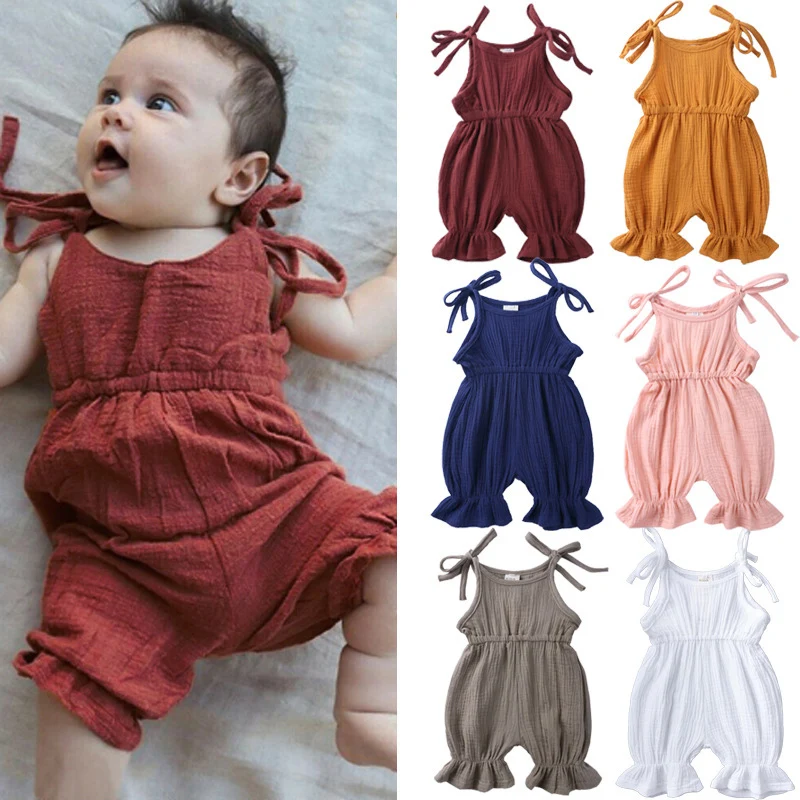 Baby Condole belt cotton hemp Romper summer newborn baby girl lovely child hayi lace foot mouth climb Jumpsuit Outfits clothes B