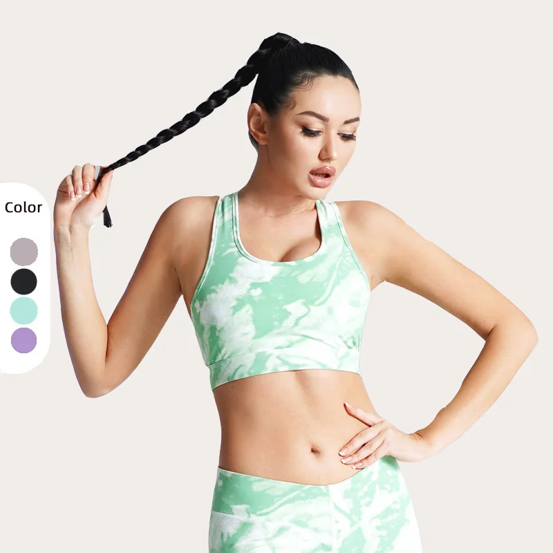 

wholesale quick dry wire free brief lift push-up women gym padded fitness training print crop top sport bra, Customized colors