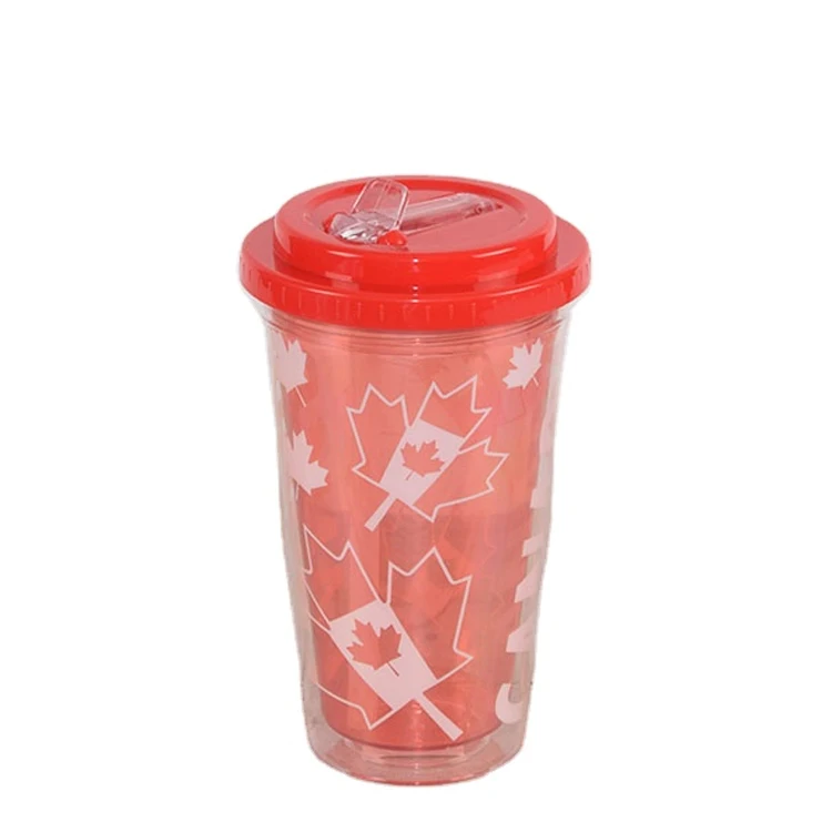 

Custom Logo Reusable Plastic Creative double layer Coffee Travel Drinking Cups With Straws, Customized color