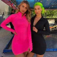 

Amazon Best selling Autumn Women Dresses Casual Bodycon boutique fall clothing long sleeve Sexy Mini neon tight dress